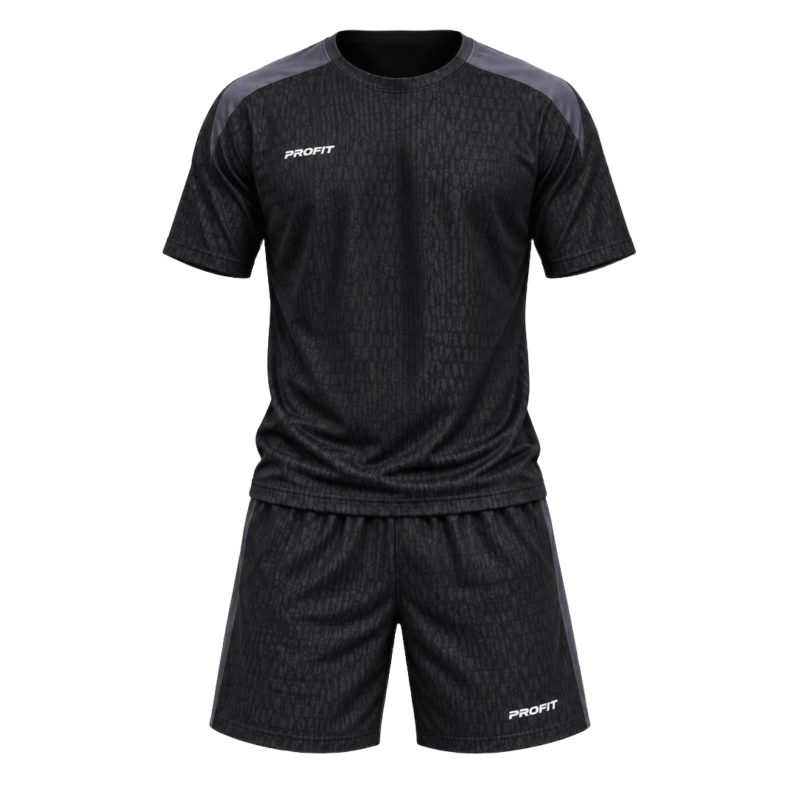PROFIT Unisex Sports T-Shirt & Shorts Set - Black-Dark Gray