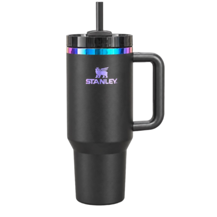 Stanley Tumbler with Handle & Straw – 1.18L - Matte Black With Iridescent Details