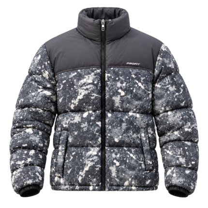 PROFIT Men’s Splatter-Print Puffer Jacket - Black