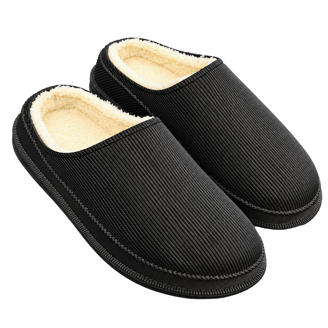 Men’s Fleece-Lined Ribbed Winter Slippers Men’s Fleece-Lined Ribbed Winter Slippers