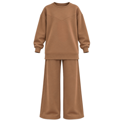 PROFIT Girls’ Longline Sweatshirt & Wide-Leg Pants Set - Camel Brown